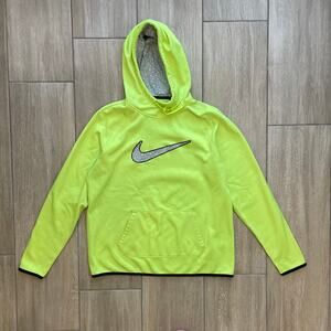 Nike Therma Fit Hoodie Neon Green Pullover Sweatshirt Womens L Fleece